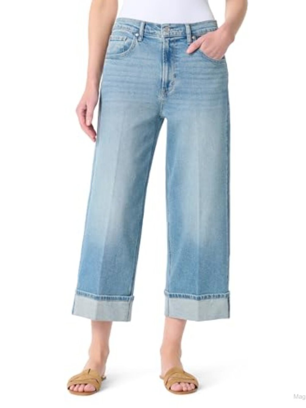 Relaxed Zip Front 5 Pocket Loose Wide Leg Crop Jeans